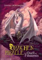 Gezeichnetes Buchcover für ein High Fantasy Kinder- bzw. Jugendbuch. Ein weißer Drache legt schützend die Flügel um einen Jungen. Magenta-farben.