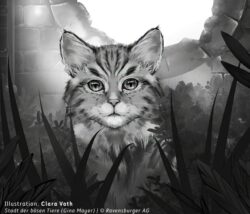 Kinderbuchillustration - eine Wildkatze im Dickicht