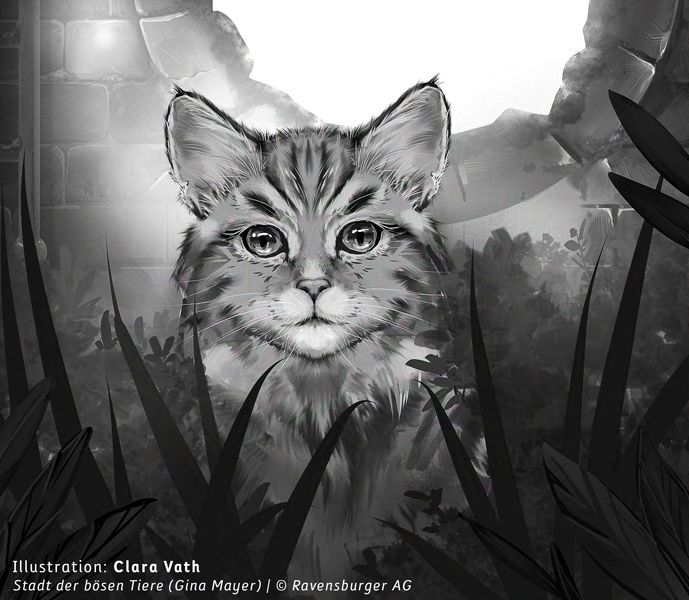 Kinderbuchillustration - eine Wildkatze im Dickicht